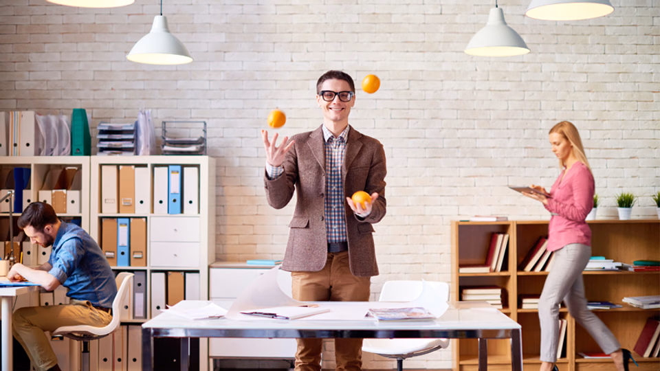 job-seeker juggling oranges