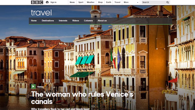 home page of BBC travel