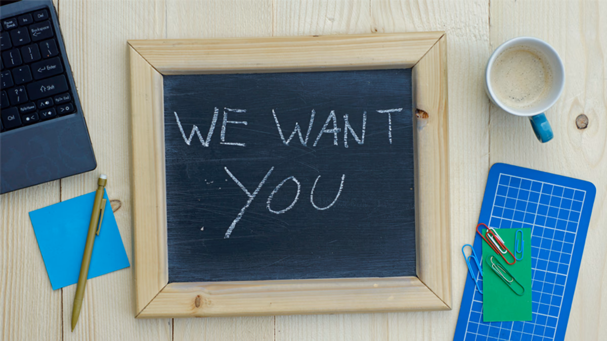 recruiter chalkboard saying we want you