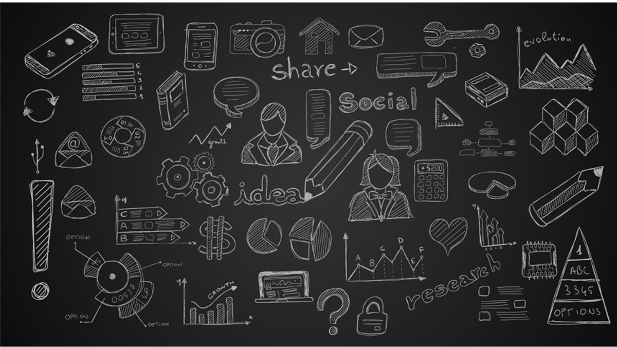 chalk board showing digital marketing ideas
