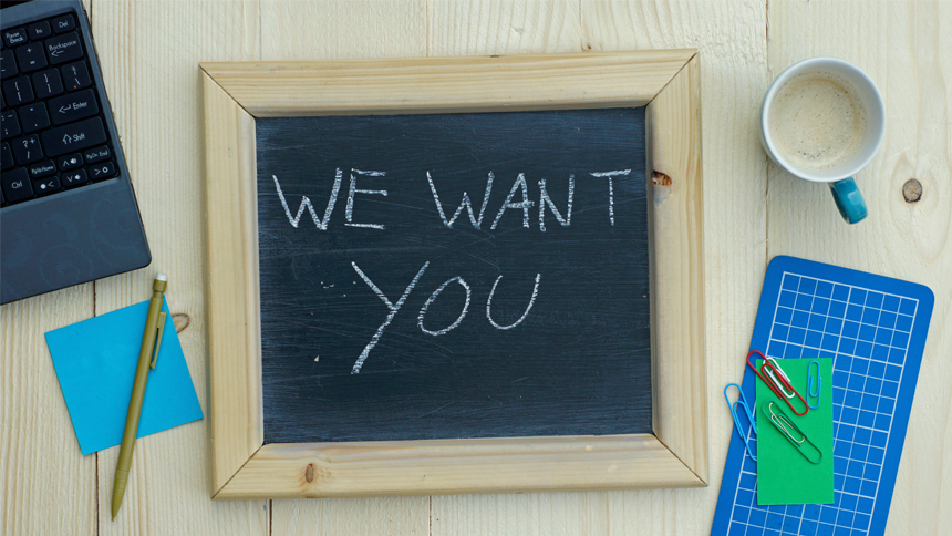 recruiter chalkboard saying we want you