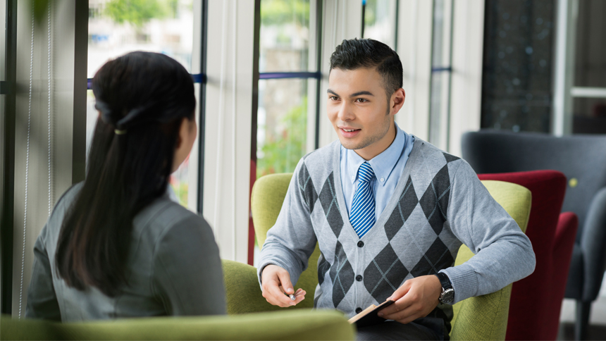 employee having a review with boss