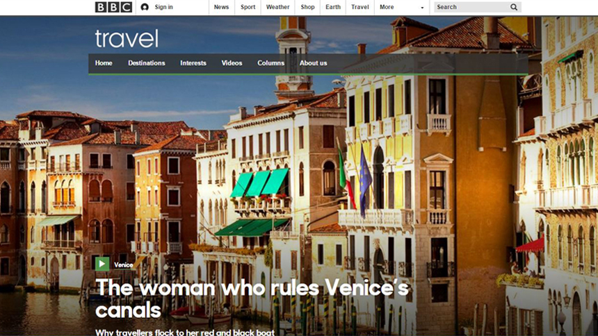 home page of BBC travel