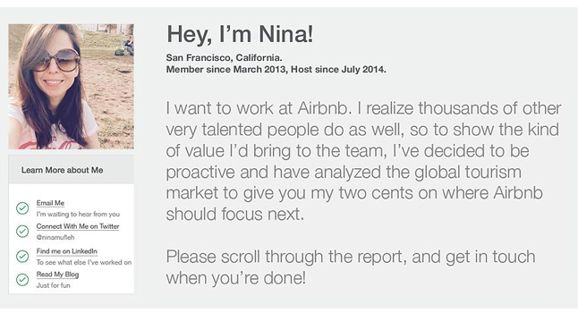 Airbnb job seeker website resume