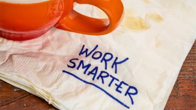 napkin with writing on it that reads work smarter