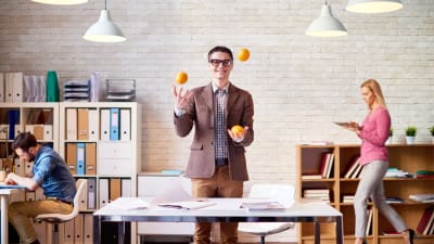 job-seeker juggling oranges
