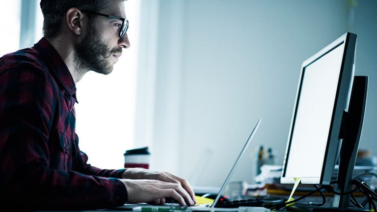 Journalist working hard on a story