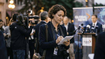 journalist working and covering a press conference