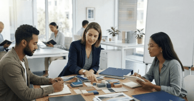 working with a fractional creative director in the office