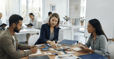 working with a fractional creative director in the office